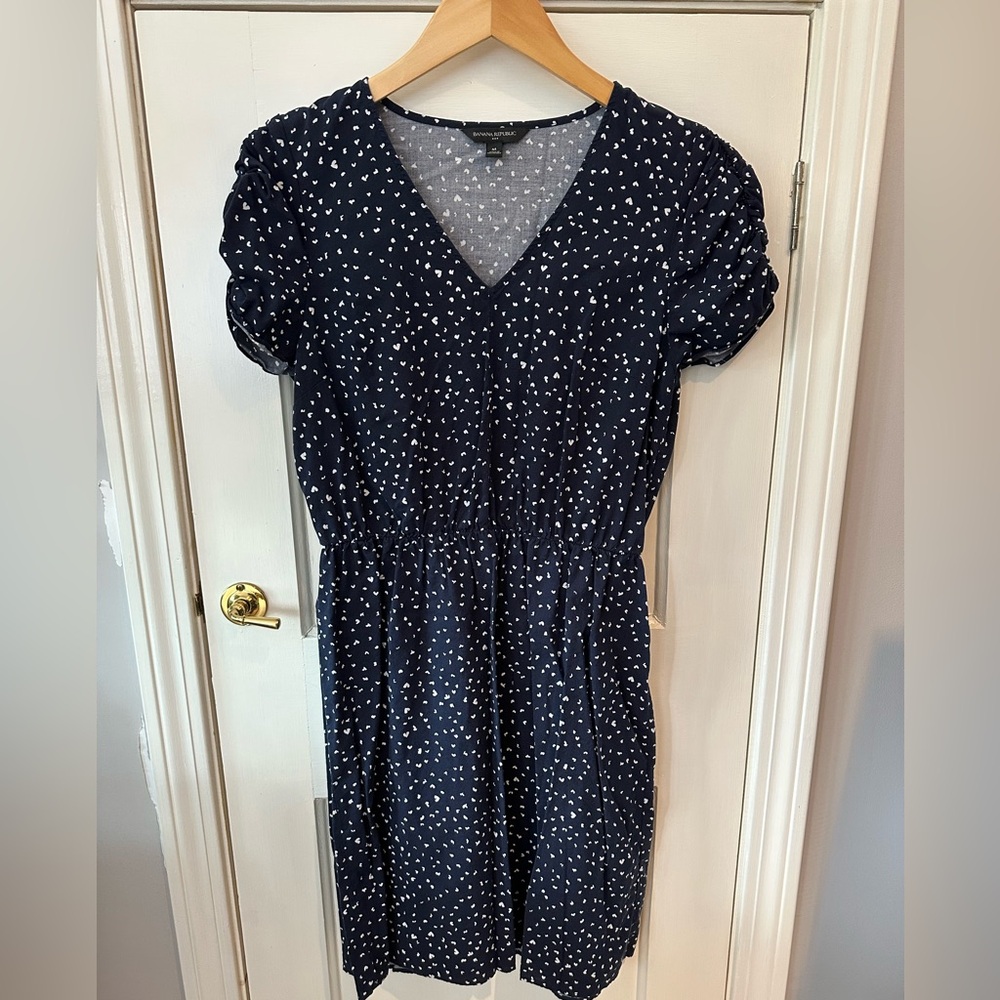 Navy Blue Dress with White Heart Print